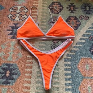 Boutine LA/Chooks Thong Bikini Set Size L Bright Orange NWOT